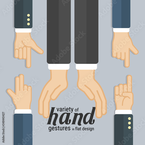 Variety of hand gestures in flat design