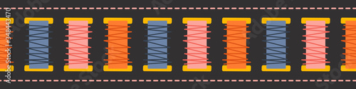 Seamless border with thread and stitches vector illustration. Design for scrapbooking, sewing tape, scotch tape, clothes tags.