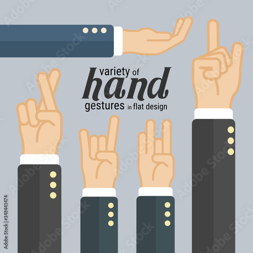 Variety of hand gestures in flat design