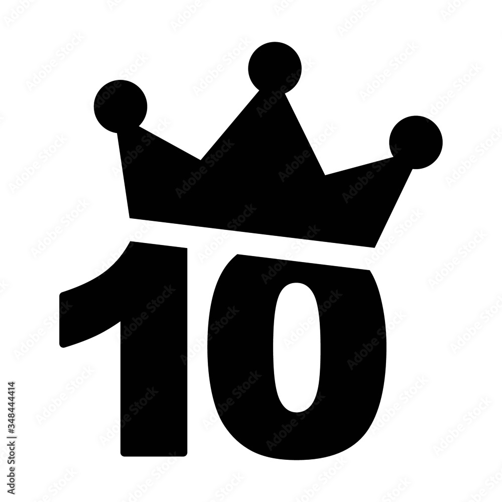 Vector illustration of 10th birthday icon - Number ten with a crown Vector illustration of 10th birthday icon - Number ten with a crown