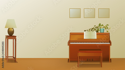 The template illustration background picture of piano room. ( vector )