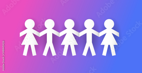 Human paper cut figures in a row. Vector