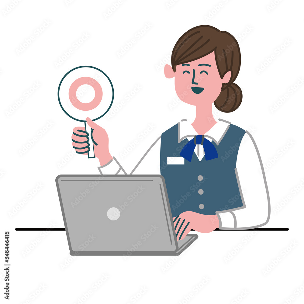 女性　銀行員　OL  事務員　パソコン　マル　マルバツ