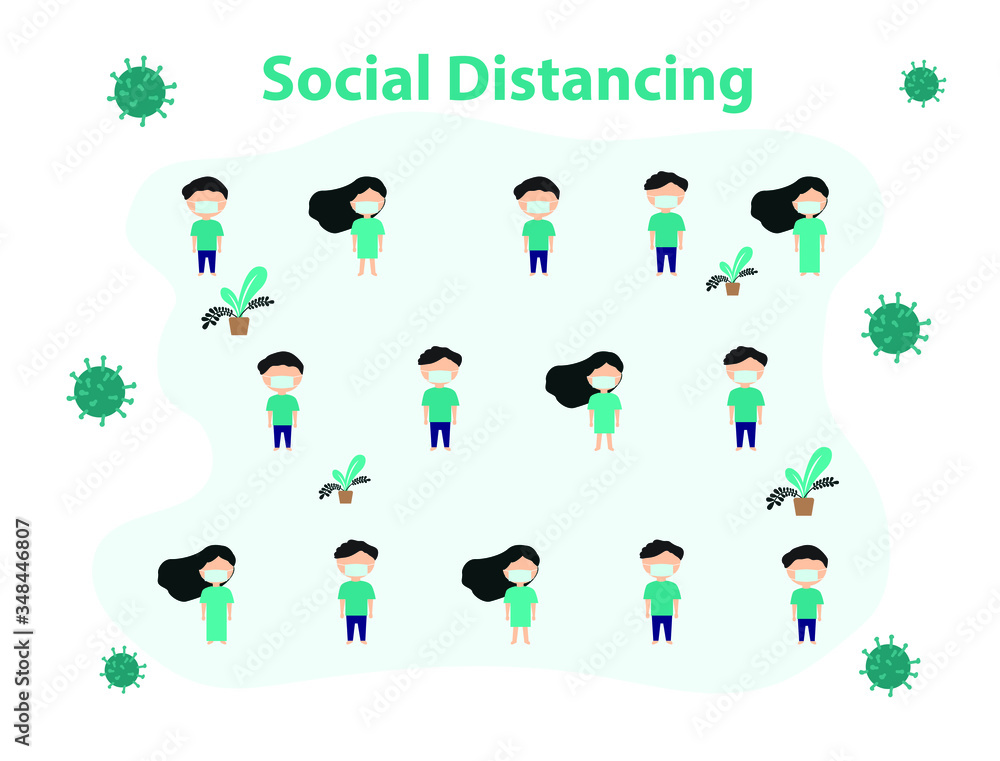 Naklejka premium Keep spacing in social distancing to prevent Coronavirus infection, covid 19