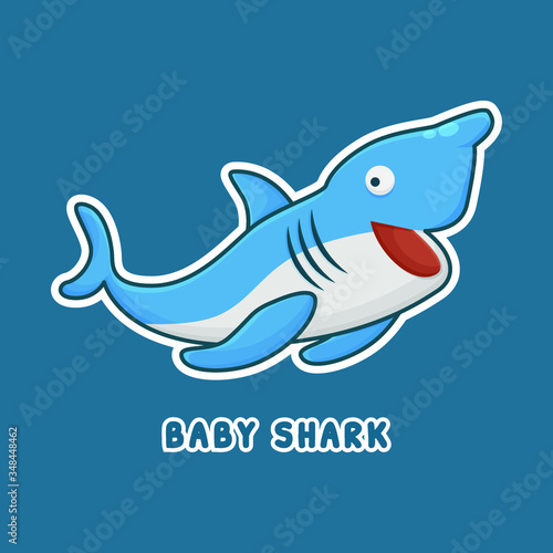 Baby Shark Cartoon Character. Cute Wild Animal Mascot Icon Filed Style. Kids Vector Collection 