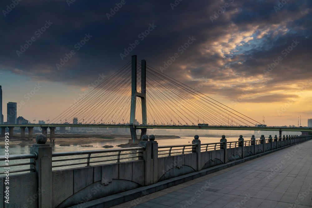 Fototapeta premium Cable stayed bridge at sunset