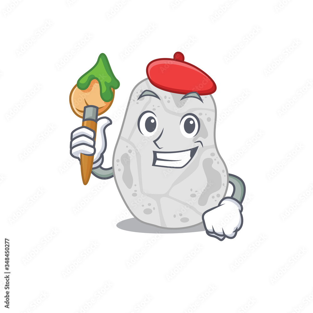 Fototapeta premium An artistic white planctomycetes artist mascot design paint using a brush
