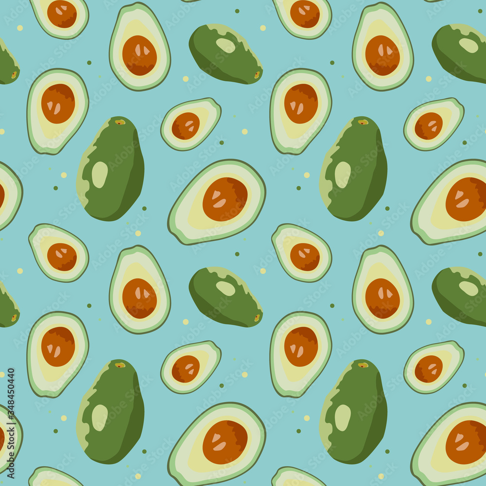 avocado seamless pattern vector. Design for print recipe, menu, label, fabric, wrapping paper. Blue background. avocado seamless pattern vector. Design for print recipe, menu, label, fabric, wrapping paper. Blue background.