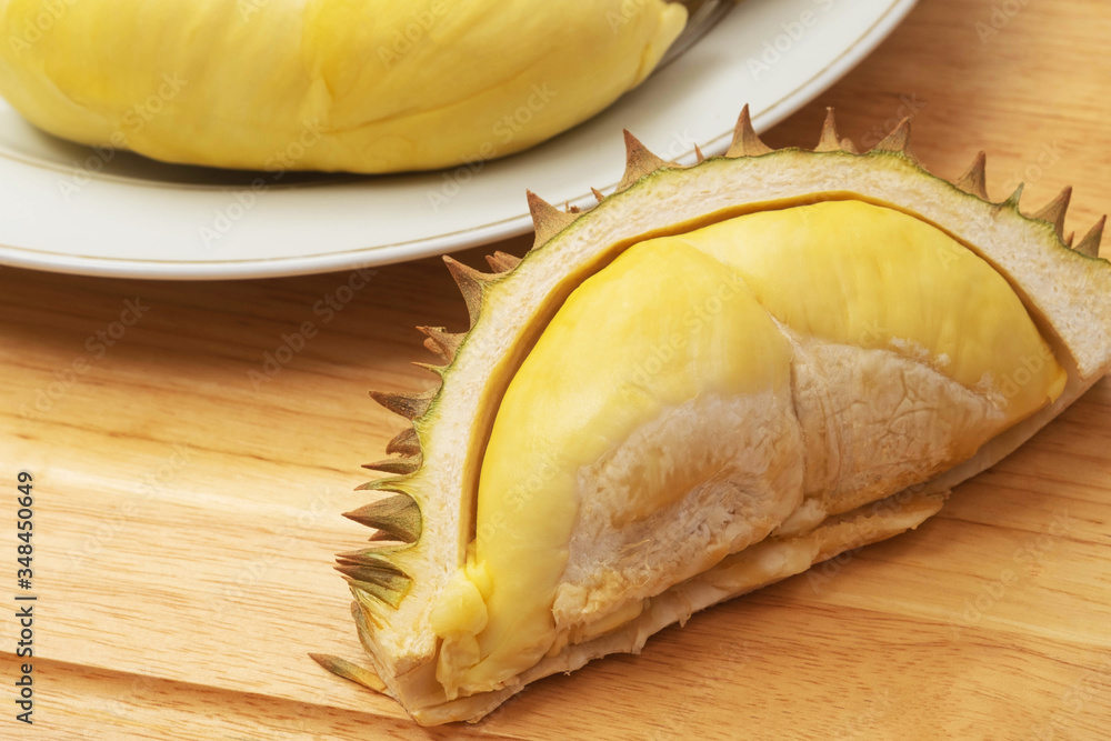 Durian, King of fruits, durian on wooden background. Durian, King of fruits, durian on wooden background.