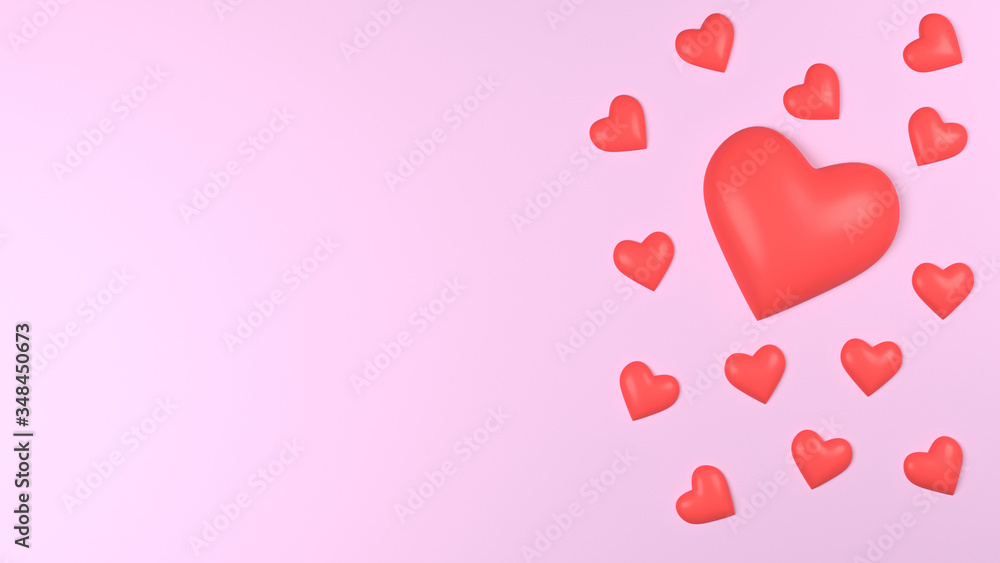 Love or heart shape romantic copy space background. 3D illustration