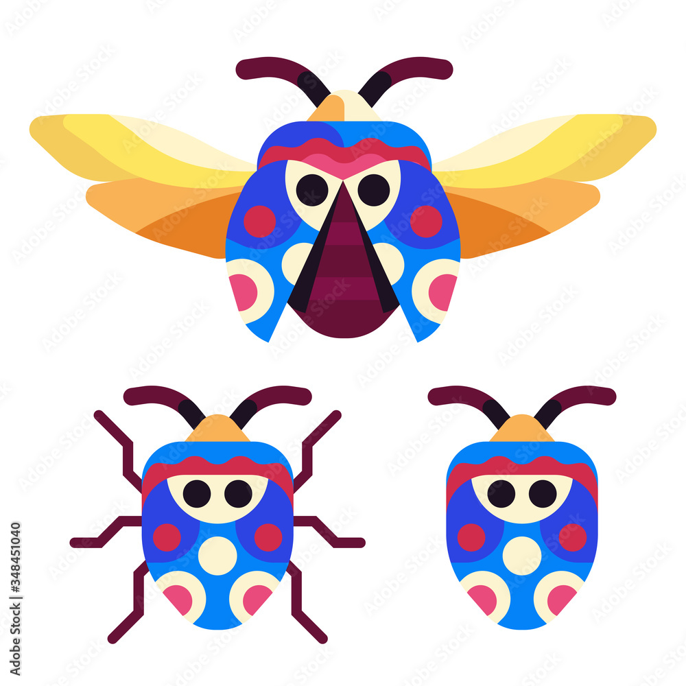 Fototapeta premium Exotic Picasso Bug Icons in Flat Design