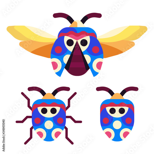 Exotic Picasso Bug Icons in Flat Design