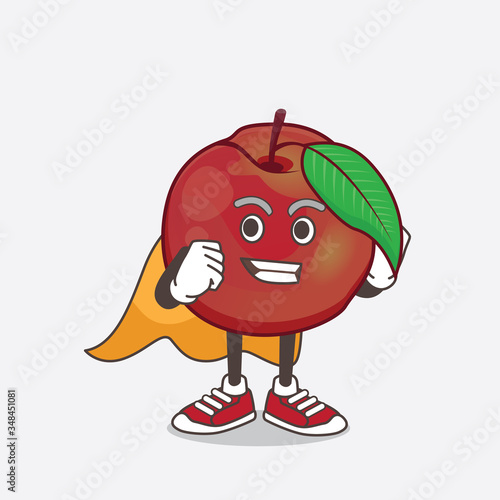 Nectarine Fruit cartoon mascot character dressed as a Super hero