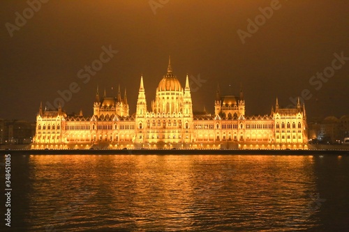 The night view of Hungarian parliament, Budapest , Hungary