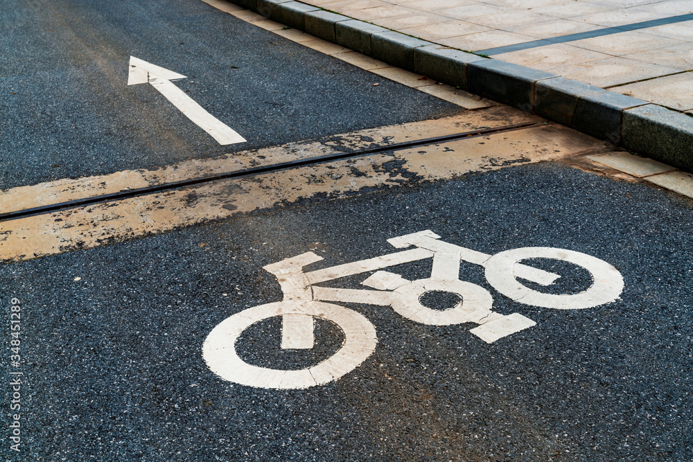 Fototapeta premium the symbol of a bicycle lane on the road