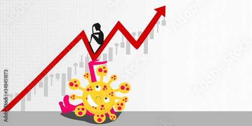 High unemployment graph with stressful unemployed men and gray graph background.corona virus ,covid-19,vector,illustration
