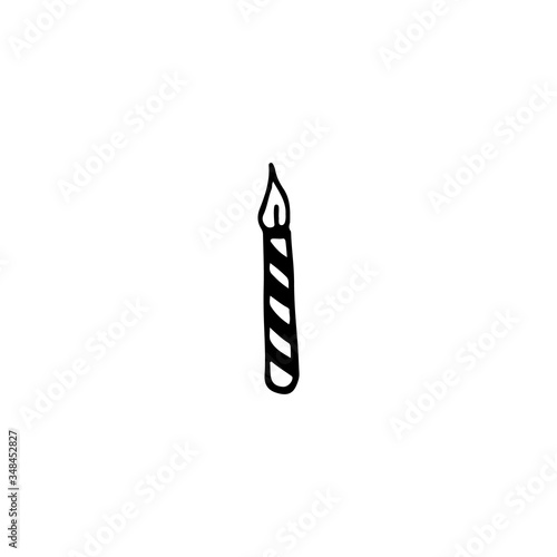 Doodle festive candle. Hand drawn vector illustration for cards  posters  stickers and professional design  web design  logo. Isolated on white background.