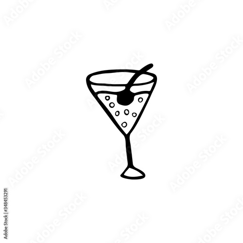 Doodle style martini glass. Hand drawn vector illustration for cards, posters, stickers and professional design, web design, logo. Isolated on white background.