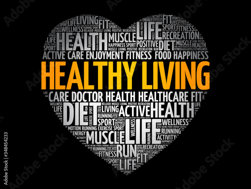 Healthy Living heart word cloud, fitness, sport, health concept background