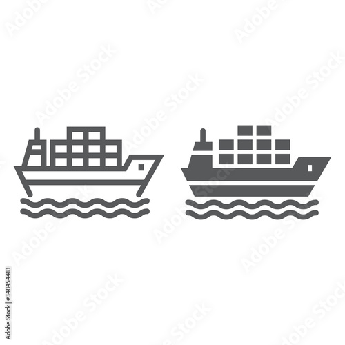 Cargo ship line and glyph icon, logistic and delivery, delivery ship sign vector graphics, a linear icon on a white background, eps 10.