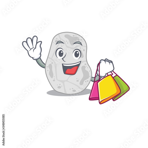 wealthy white planctomycetes cartoon character with shopping bags
