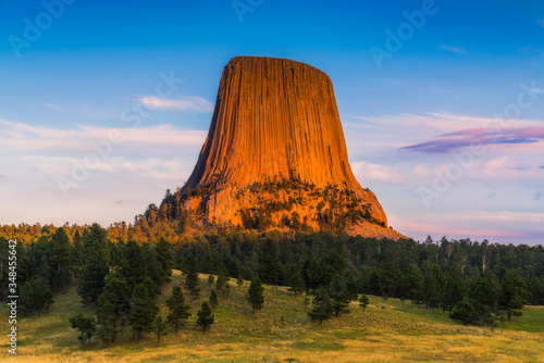 Canvas Print beautiful devil tower at sunset wyoming,usa.