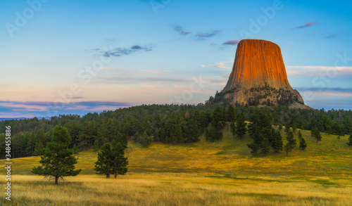beautiful devil tower at sunset wyoming,usa.