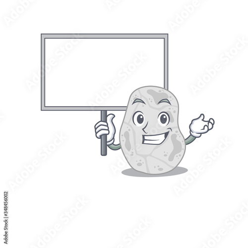 Cartoon picture of white planctomycetes mascot design style carries a board