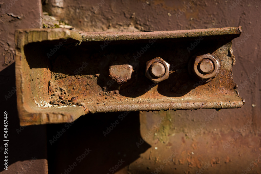 old rusty metal door handle, old rusty bolts