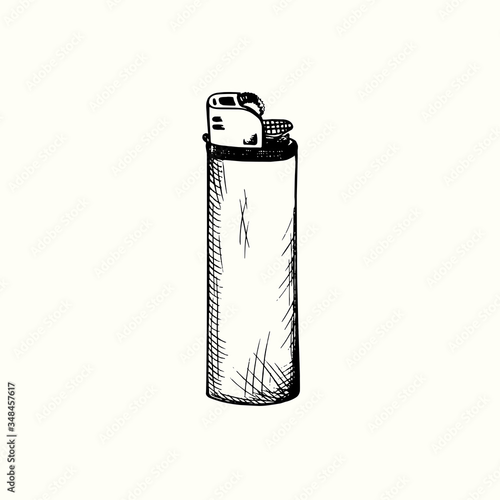 Lighter, hand drawn doodle, drawing in gravure style, sketch illustration,  design element Stock Vector | Adobe Stock
