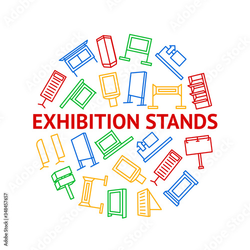 Exhibition Stand Thin Line Round Design Template Banner. Vector