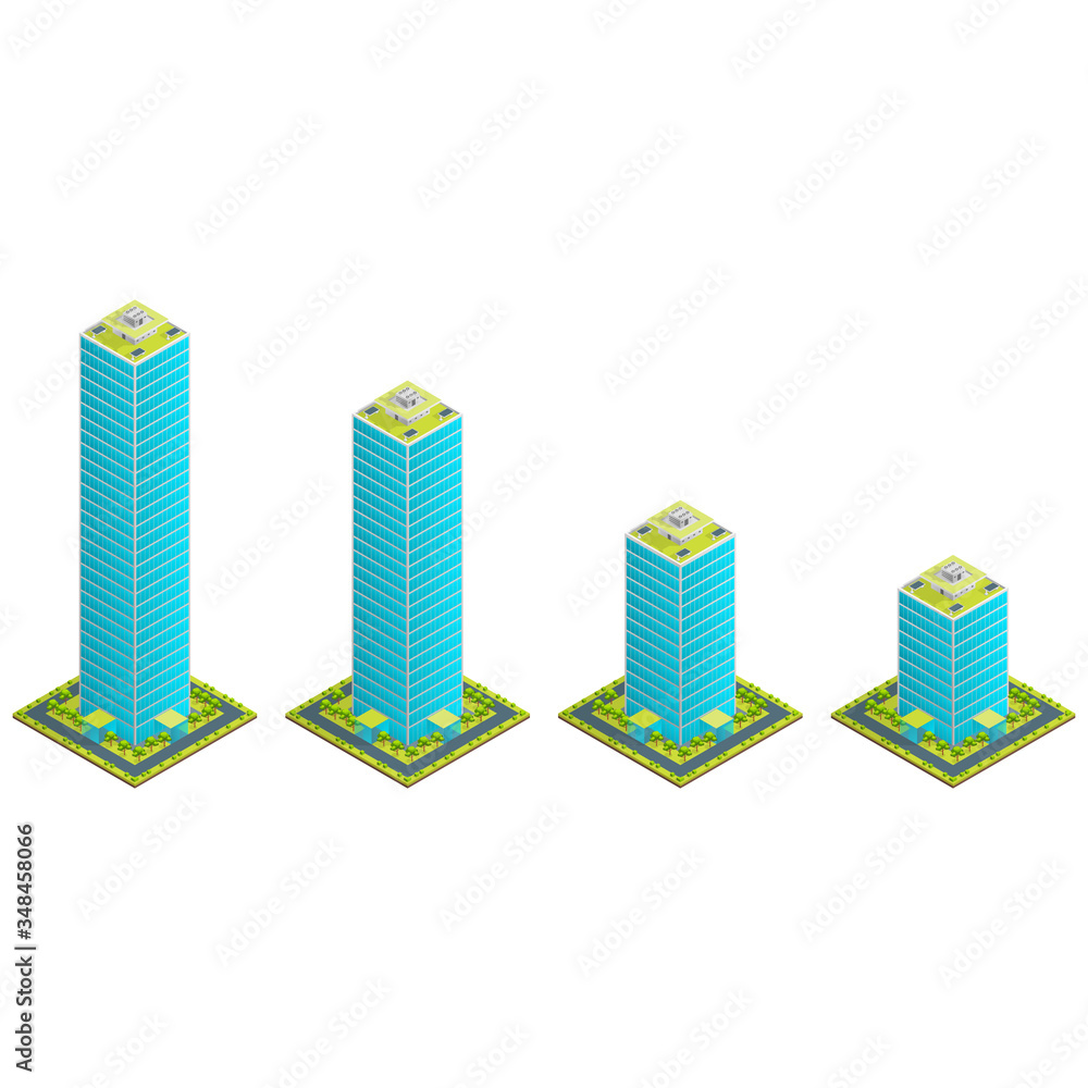 Futuristic Skyscraper with Green Roof Concept 3d Isometric View. Vector