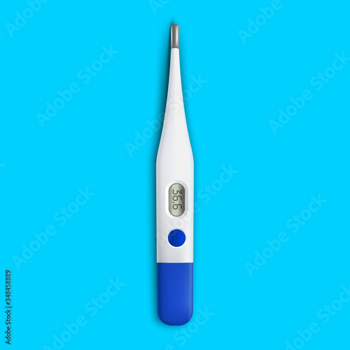 Realistic Detailed 3d Medical Thermometer on a Blue. Vector