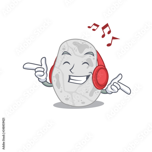White planctomycetes Cartoon design concept listening music on headphone