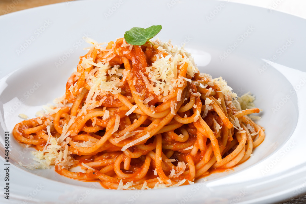 Spaghetti Napoli with Neapolitan sauce, Napoli sauce or Napoletana sauce, spaghetti Napoli