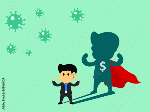 Business superhero Fight the economy Coronavirus Range (Covid-19)