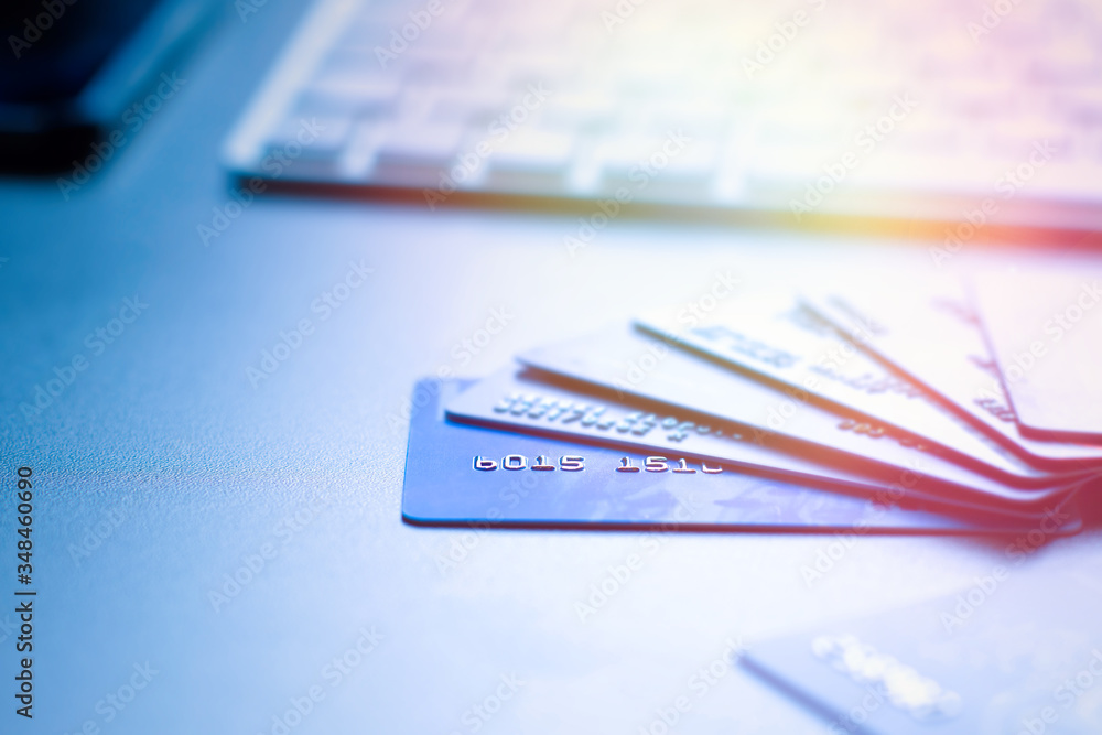Close-up of a lot of credit and debit plastic bank cards Close-up of a lot of credit and debit plastic bank cards