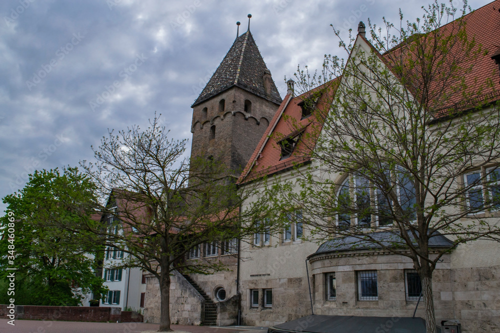 Fototapeta premium Germany the city of Ulm, the Tower of Metzerturm, which means “butcher’s tower”, is also known as the “leaning tower of Ulm”.