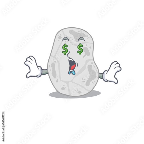 wealthy cartoon character concept of white planctomycetes with money eyes