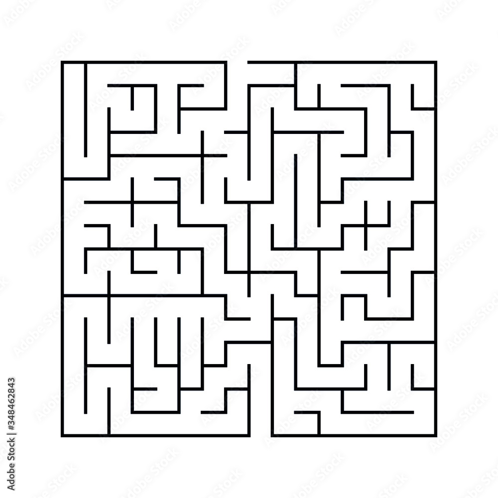 Maze. Education logic game labyrinth for kids. Find right way. Isolated simple square maze black line on white background. Vector illustration.