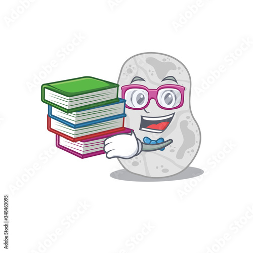 A diligent student in white planctomycetes mascot design concept read many books