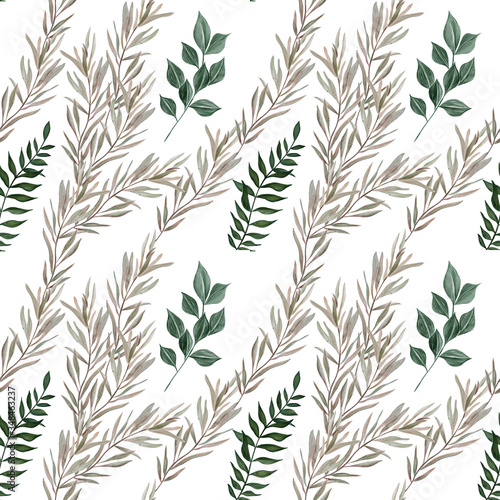 Seamless pattern with olive branch and green leaves.