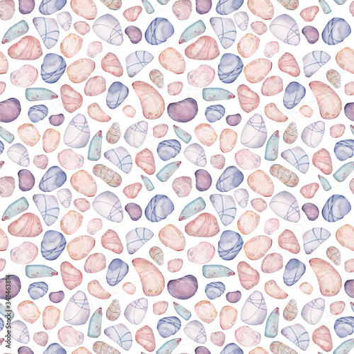 Tableau sur toile Watercolor seamless pattern of sea pebbles