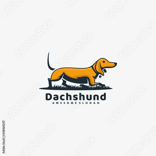 Vector Logo Illustration Dachshund Mascot Cartoon Style.
