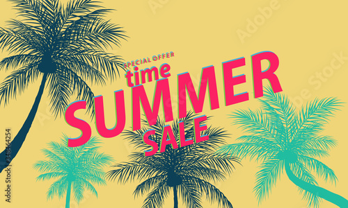 Summer sale frame poster, palm greeting background. banner  vector illustration and design for poster card, © HNKz