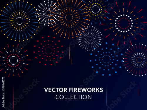 Vector illustration of a festive fireworks at night,scene for holiday and celebration background design.