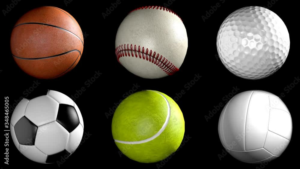 3d render set of different sports balls such as basketball,baseball,golf,football,tennis and volley ball