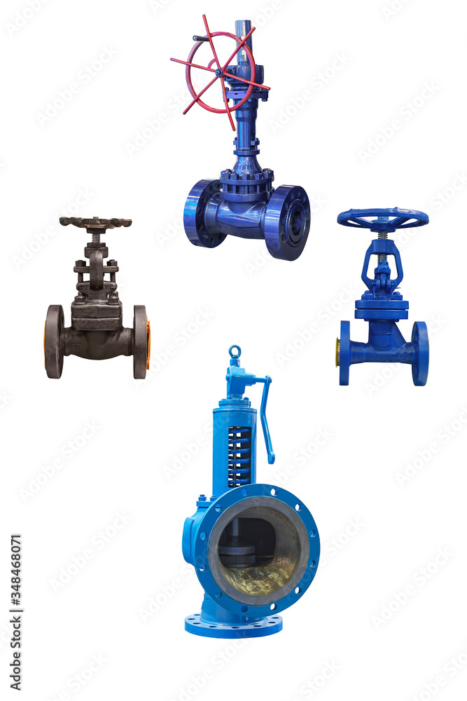 four modern hand-operated ball valve isolated on white background four modern hand-operated ball valve isolated on white background