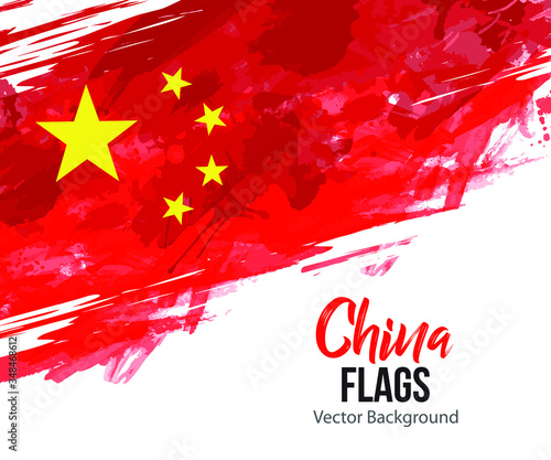 Abstract grunge watercolor of China flag. Template for banner, poster, flyers, invitation, website, etc.