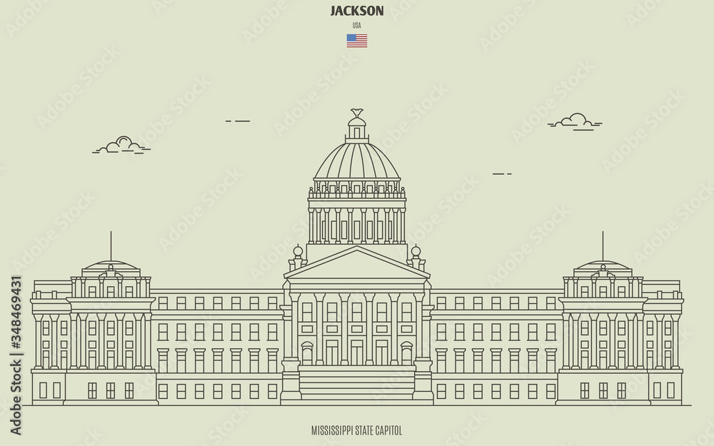 Mississippi State Capitol in Jackson, USA. Landmark icon